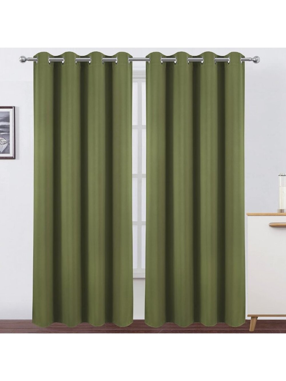 Olive Green Thermal Insulated Blackout Curtains - 52x84 Inch Set of 2 Panels